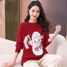 现货圣诞穿搭新年红色毛衣秋冬季加厚大码显瘦宽松针织衫正肩上衣，商品下架区，韩然一族
