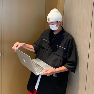 新款港风工装多口袋短袖衬衣男女潮大码外套衬衫男CS0229-P43图片