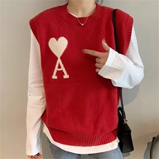秋新款气质百搭简约马甲女宽松显瘦无袖针织背心外套学生韩版潮，女装马甲，德聚羊绒