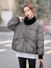 格纹短款立领白鸭绒羽绒服女加厚保暖2025冬新款，女装羽绒服，余墨