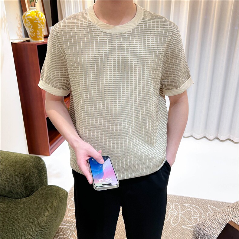 夏季男生短袖冰丝短袖针织衫薄款拼色宽松N6718-P50,男装针织衫/毛衣,星座1012-1