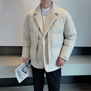 冬季高品质棉服男设计感毛呢拼接西装领假两件保暖棉服M125-P170图片