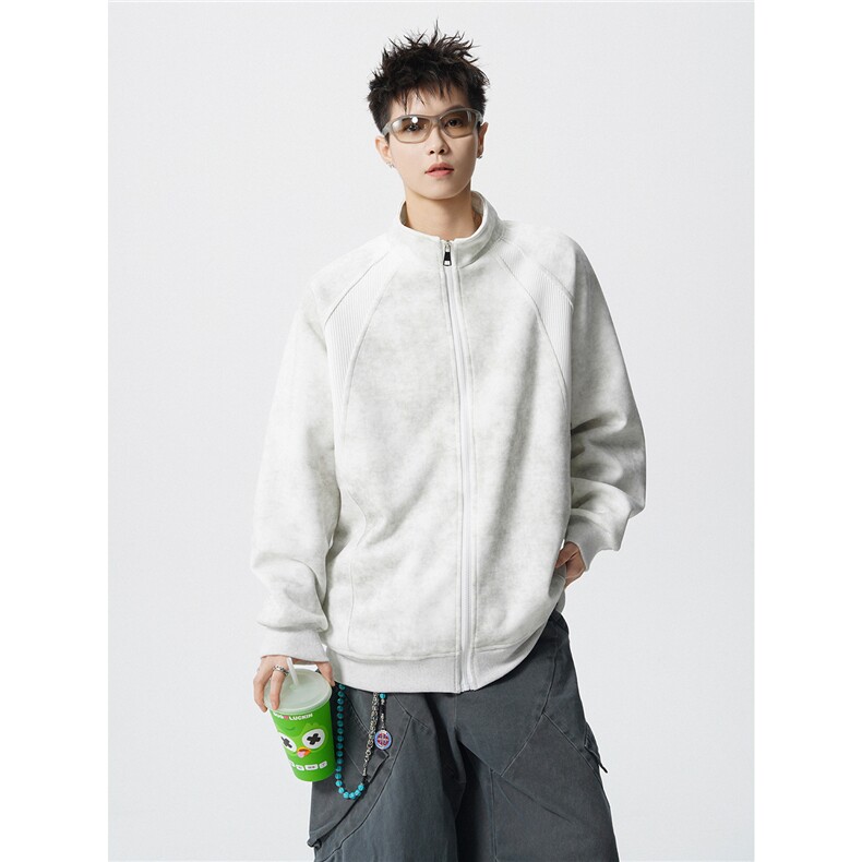 可二开罗纹拼接脏脏灰扎染面料大码M-5XL夹克JK78083P65控98,男装夹克,星座226-1