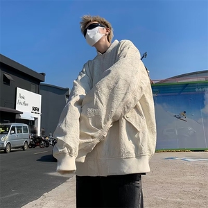 美式飞行员夹克男春秋季高级感褶皱棒球服潮牌痞帅宽松外套图片