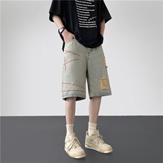 牛仔短裤男韩版潮高街刺绣个性2024夏季新款ins五分裤RK1588-P38，男装牛仔裤，星座412-2