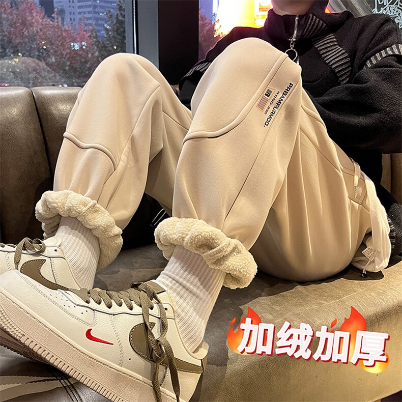 加绒加厚休闲运动卫裤男美式针织束脚裤715-6-BX13P55（控78）图片