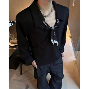 现货 25秋冬男士拼接套头丝巾设计感卫衣翻领衬衫cs210-p78图片