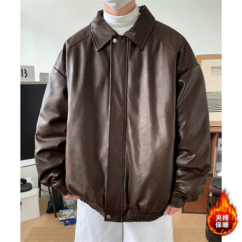 冬季新款夹棉皮衣休闲设计感PU皮翻领外套男D7013-TP105178,男装皮衣,电商A102