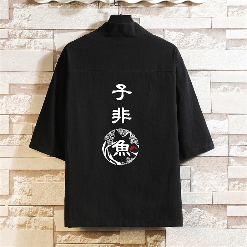 HF59070-P40风汉服男开衫外套七分袖道袍砖墙挂拍,男装民族服装,电商A040A