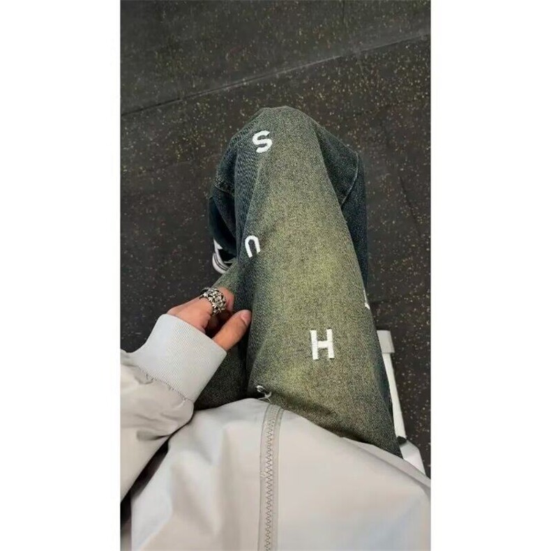 水洗牛仔裤男夏季薄款宽松复古韩版阔腿裤高街痞帅老爹长裤子,男装牛仔裤,星座506A