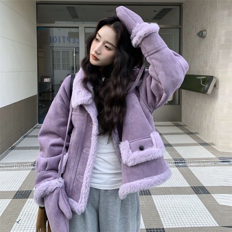 现货加厚麂皮绒皮毛一体附带手套2C229-81218-P229-K418,女装短外套,2C229