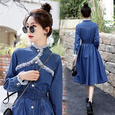 时尚显瘦牛仔连衣裙女长袖修身气质淑女风裙子，女装连衣裙，秋水欣儿