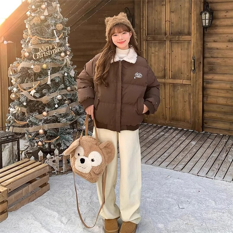 美式复古羊羔毛翻领短款棉服女小个子冬季加厚保暖棉衣外套潮,男装棉衣,星座506A