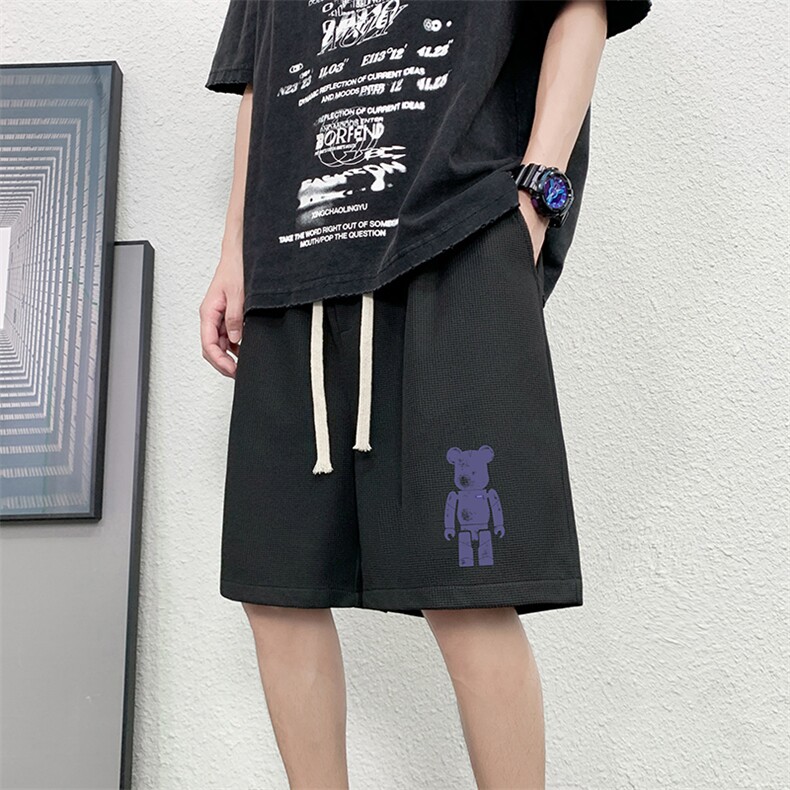 HD74242-P22华夫格短裤男大码宽松五分裤男直筒中裤,男装休闲裤,电商A040
