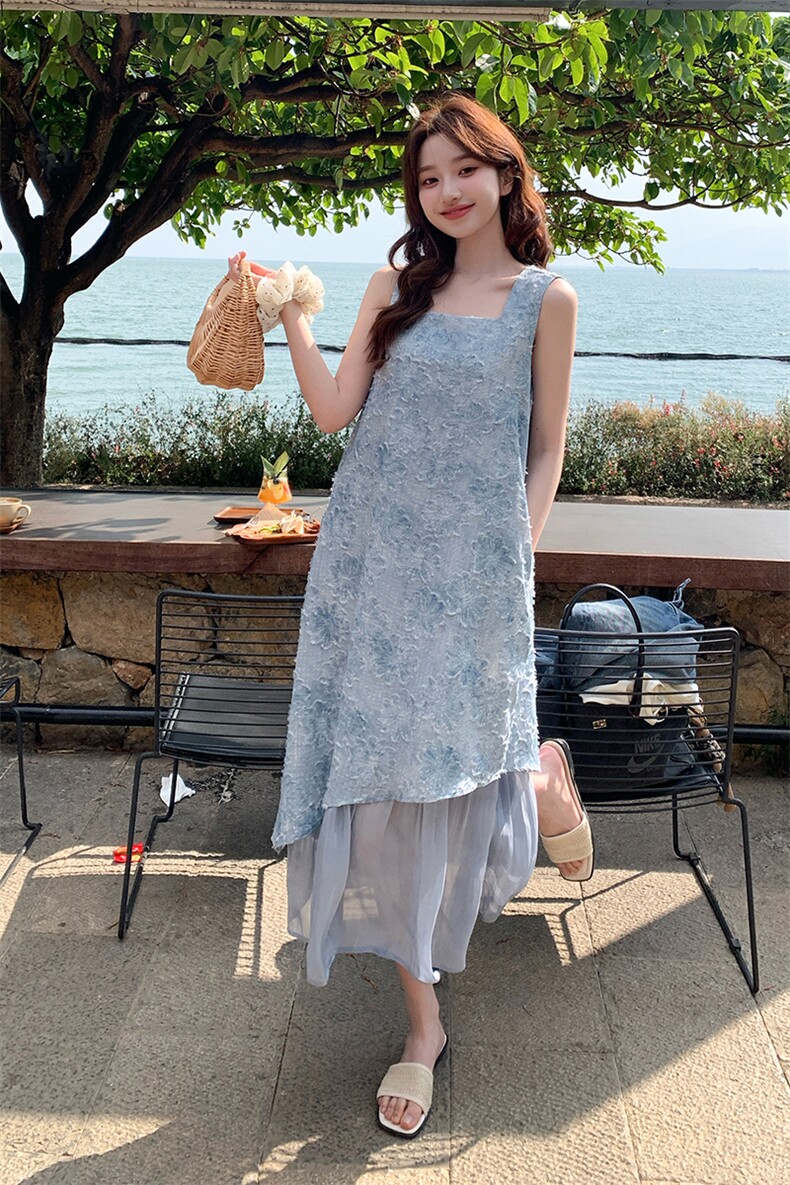 夏日绝美海边度假连衣裙女2025新款独特漂亮超好看提花无袖背心裙,女装连衣裙,浙宝276（原081）