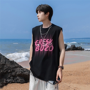 港风 24夏款字母印花坎肩圆领链条背心 DT65801 P35控48图片