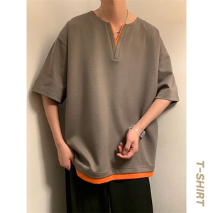男士短袖港风暖光体恤夏季休闲百搭纯色V领T恤男上衣TC3134-P30图片