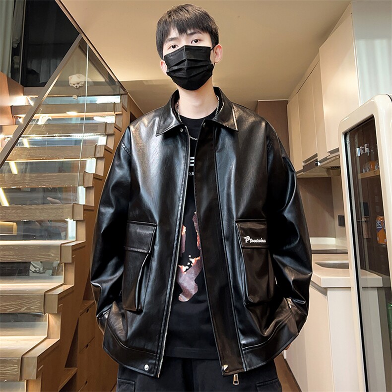 秋季刺绣皮夹克男宽松机车男士皮衣外套潮流A266-PY007-特P65，男装皮衣，电商A266