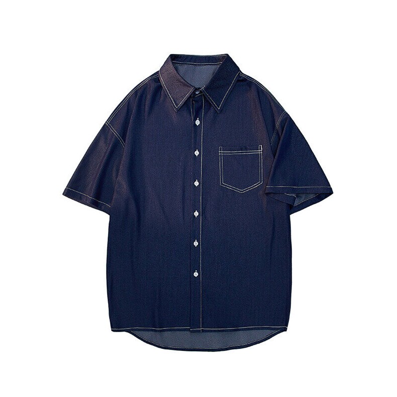 8XL-M冰丝牛仔短袖衬衫男款夏季薄款宽松慵懒衬衣外套DC28006P60,男装T恤,电商B312