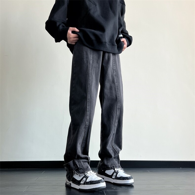 潮牌直筒宽松裤脚拉链街头牛仔裤212-2-NZ016-P60控78,男装牛仔裤,星座808A-1