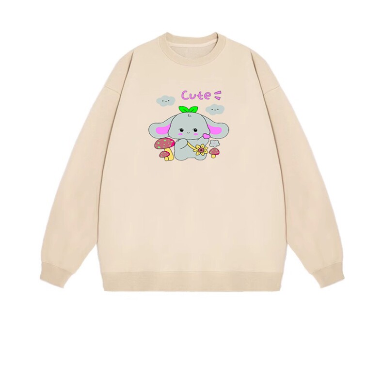 2025年秋季套头长袖通勤时尚百搭通勤简约休闲灰色小兔，女装卫衣/绒衫，花可