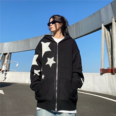 潮流新款潮牌情侣美式卷边星星开衫卫衣拉链外套男时尚百搭流行，女装短外套，星座506A
