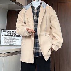 N6108/P95秋冬新款连帽假两件中长款毛呢大衣男风衣大码呢料上衣，男装风衣，电商A141