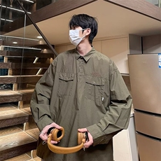 日系复古简约字母刺绣衬衫男士长袖翻领多口袋衬衫Y1036P42，男装衬衫，星座1116-2