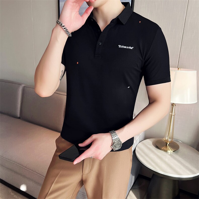 2024夏季新款英伦风高品质修身刺绣POLO衫冰丝短袖T恤男D257-p48,男装T恤,电商D303