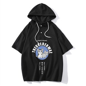 LD54160-P45 连帽短袖t恤男大码胖子带帽五分袖中袖图片