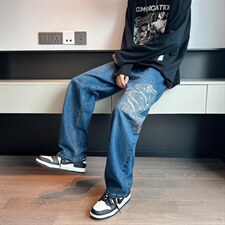 牛仔裤男秋季潮大码休闲裤子全刺绣双龙裤子N8104P48，男装牛仔裤，星座1116-2