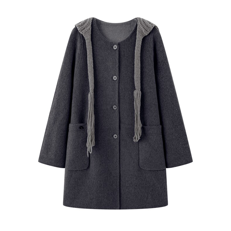【现货】针织帽双面尼大衣D207P265K378,女装毛呢外套,2D008