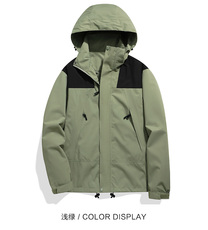 秋冬季拼色防风保暖连帽透气内里冲锋衣男女同款，女装短外套，玖雅羊绒