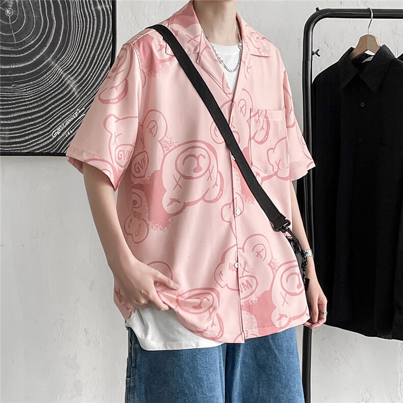 港风休闲情侣大码短袖衬衫男潮帅气半袖衬衣男士寸衫DCS766P40控,男装衬衫,星座227-7