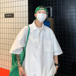 T6069/P35现货简约短袖衬衫男设计感小众工装衬衣polo衫宽松T恤男图片