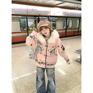 网图有货 美式毛领提花连帽针织开衫费尔岛小狗毛衣男女A1134-P75图片