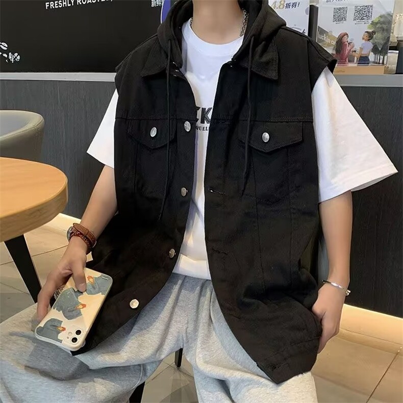 牛仔马甲男连帽韩版潮流痞子帅气春夏季ins宽松外套M1168-P50,男装背心/马甲,星座1109-3