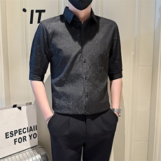 店主风社会小伙男褶皱款七分袖衬衫男潮流上衣301A-1/CS566/P55，男装衬衫，星座301A-1