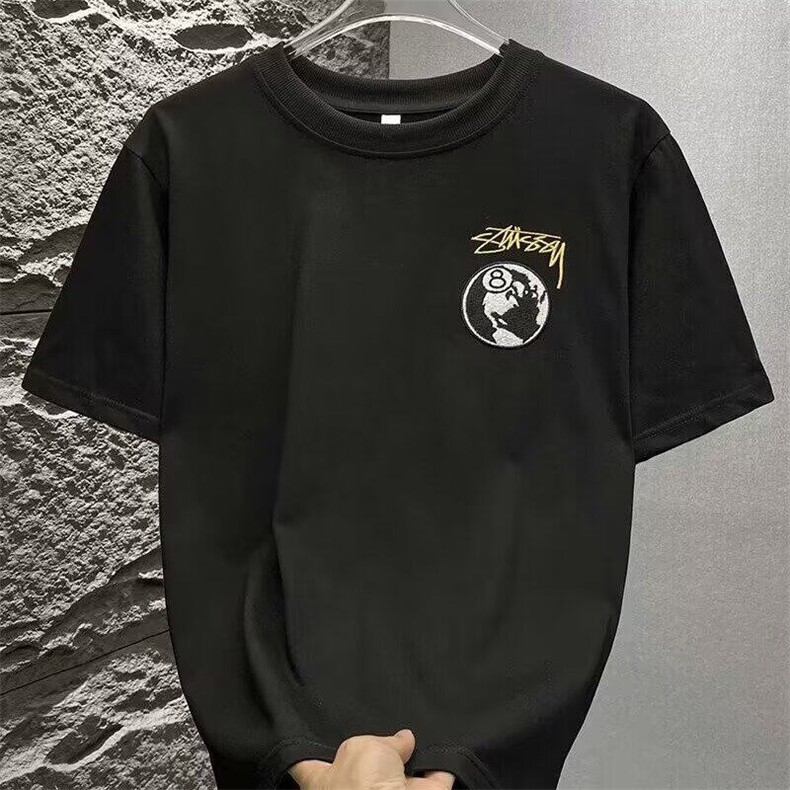 自制经典黑八现货毛巾刺绣短袖男女同款宽松vibe百搭潮牌t恤上衣,男装T恤,星座601-1