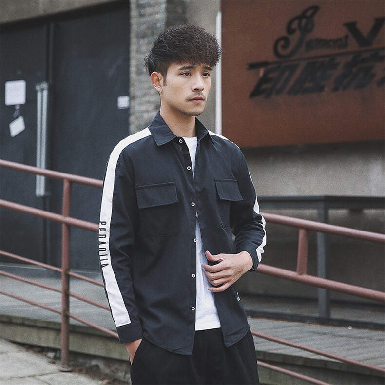 2021外景日系春季新大码拼接纽扣翻领宽松休闲衬衫男C507-P45,男装衬衫,电商A001