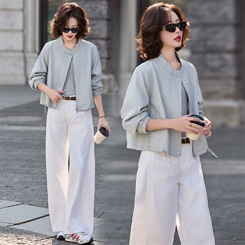 2026春装新款简约时髦风尚短款皮衣外套，女装皮衣，魅丽静蓝