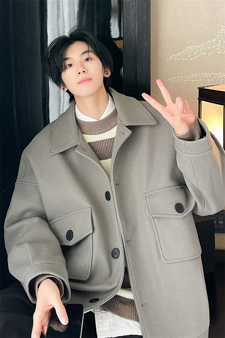 毛呢大衣oversize宽松大口袋呢子韩版潮男士夹克A071-JK106-P98,男装毛呢大衣,电商A071