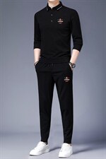 秋季长袖薄款T恤套装男新款翻领商务休闲中青年时尚潮流两件套，男装休闲套装，电商B212（原钱塘6029）