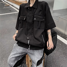 夏季薄款短袖外套拉链休闲潮牌日系复古运动港风痞帅青少年衬衫，男装衬衫，星座601-2