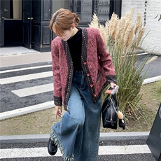 优雅撞色拼接粗花呢小香风外套女2025秋季新款气质高级感淡人夹克，女装短外套，2C259