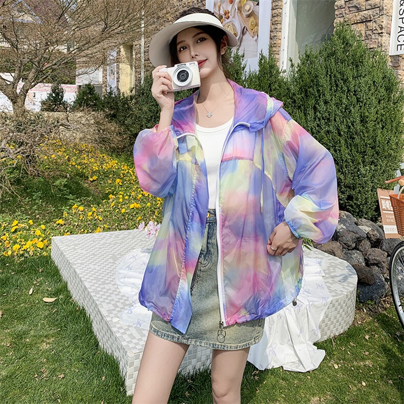 多巴胺紫色绝美气质防晒服女夏季韩系小个子海边轻薄连帽防晒衣潮,女装防晒衣,蝶眷