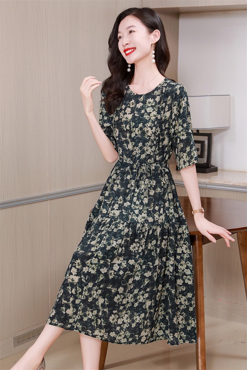 杭州重磅真丝连衣裙女夏季2025新款时尚印花显瘦高端桑蚕丝裙子,女装连衣裙,阿舍尔精品