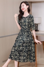 杭州重磅真丝连衣裙女夏季2025新款时尚印花显瘦高端桑蚕丝裙子，女装连衣裙，阿舍尔精品