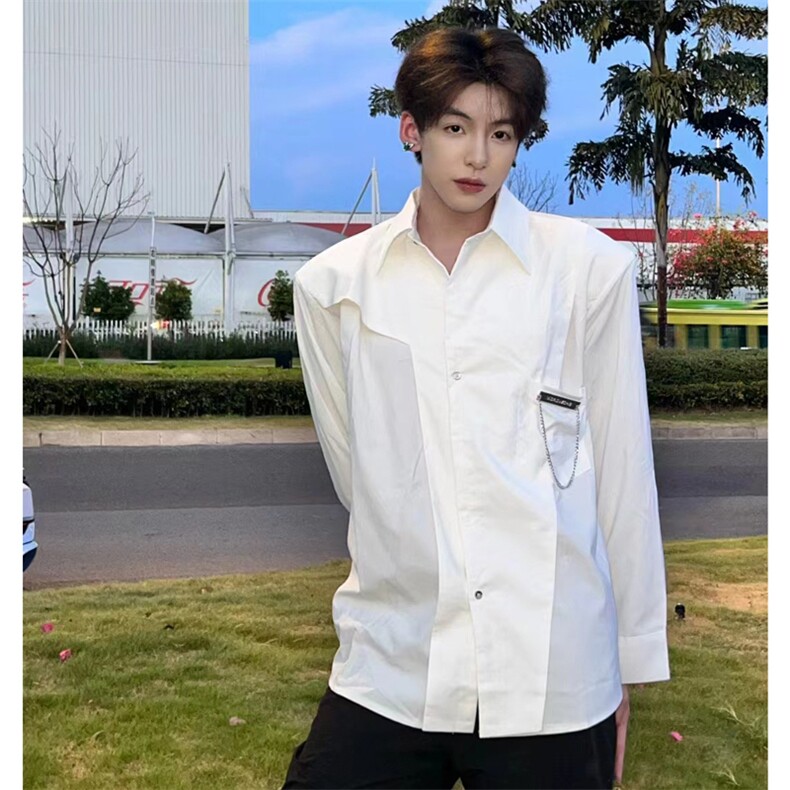 小众立体裁剪长袖衬衫男金属点缀百搭理发师C1167-P45,男装衬衫,星座910-5