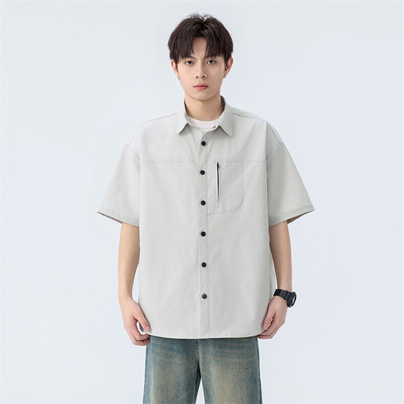 夏季纯色短袖衬衣男宽松落肩质感半袖衬衫A157B-CS4217-特P45,男装T恤,电商A157B